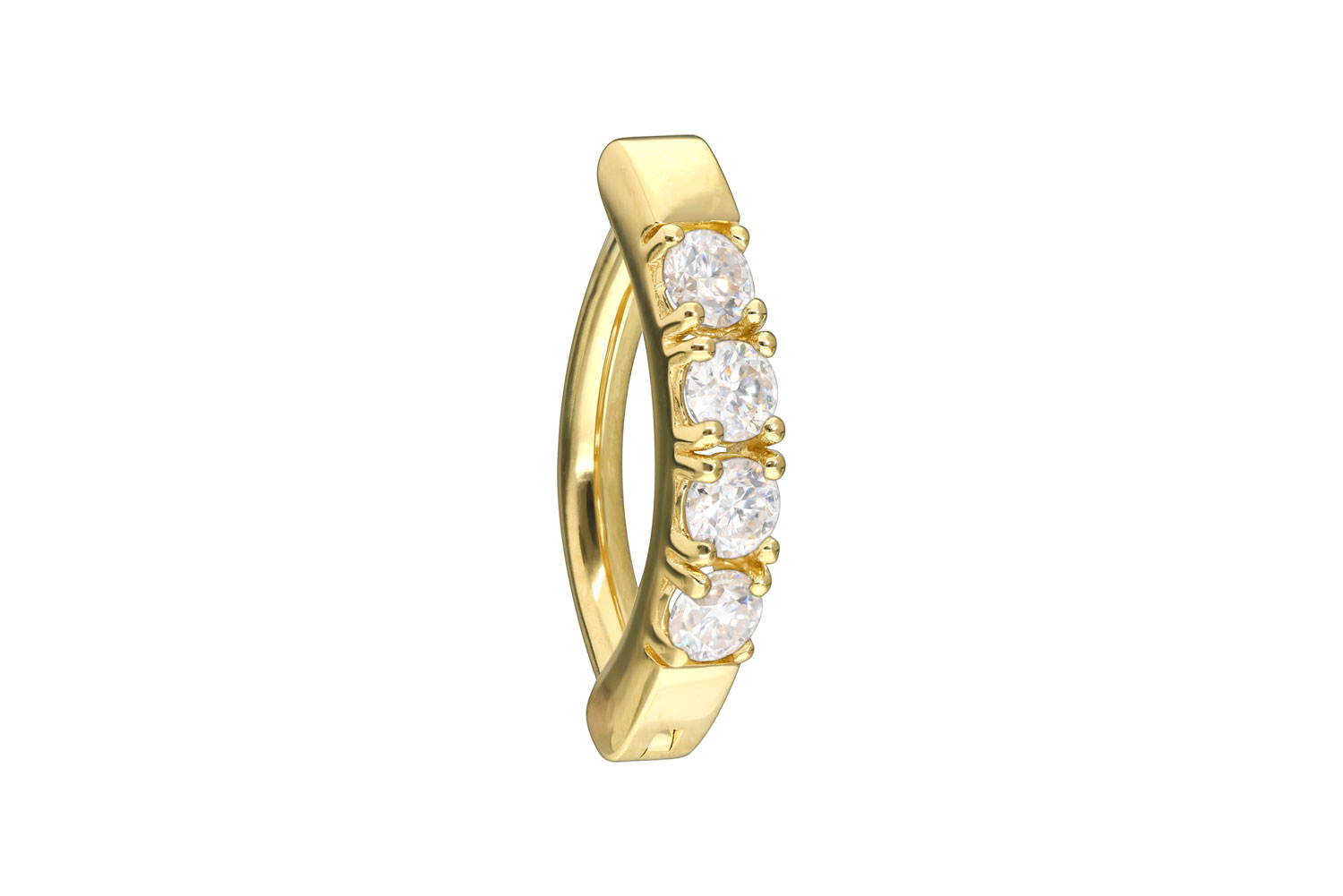 14/18 Karat Gold Bauchnabelclicker Bauchnabelpiercing BOGEN + 4 EINGEFASSTE MOISSANITE